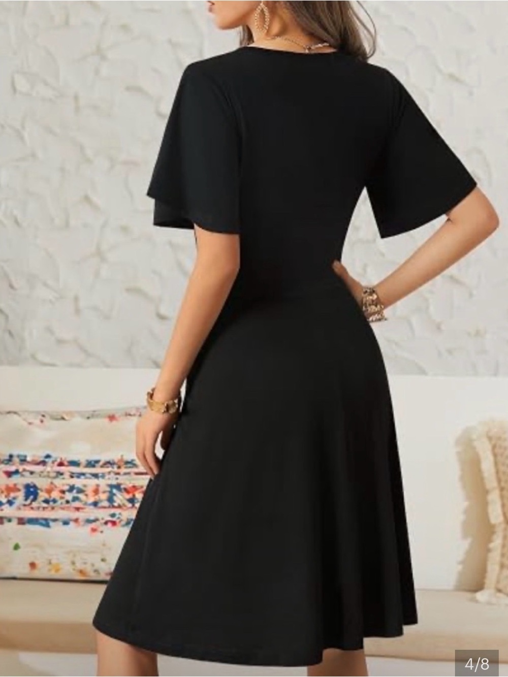 Women's Black V-Neck Wrap Dress - Picture 4 of 8